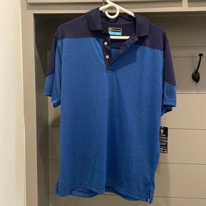 Mens PGA tour golf shirt size Medium. Color is Olympian/Grey Heather Golf Polo